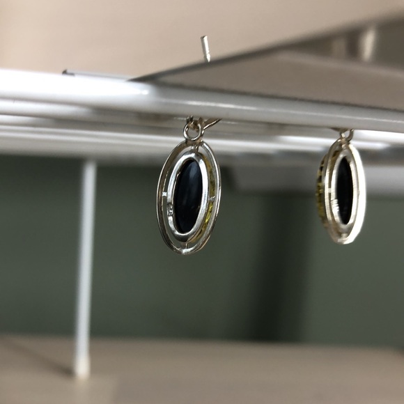 Green Baltic Amber Drop Earrings Sterling Silver Dangle - Picture 6 of 9